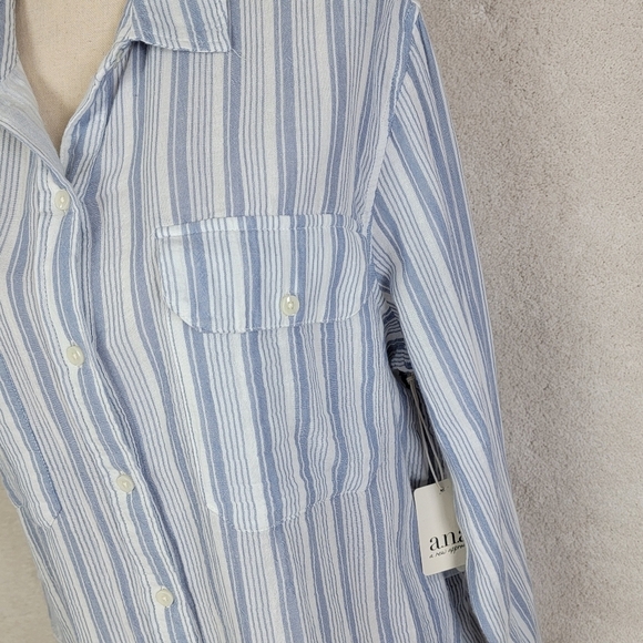 A.n.a Blue And White Striped Preppy Cotton Long Sleeve Button Down Sz L NEW - Picture 7 of 13